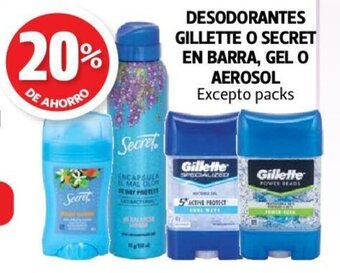 Farmacias Guadalajara Desodorantes Gillette o Secret en Barra, Gel o Aerosol oferta