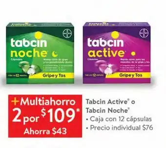 Walmart Tabcin active o tabcin noche caja con 12 caps oferta