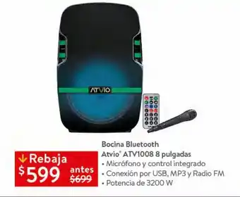 Walmart Bocina bluetooth atvio atv1008 8" oferta