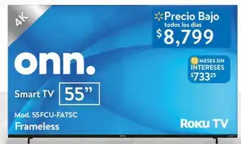 Walmart Smart tv onn 55" roku tv oferta
