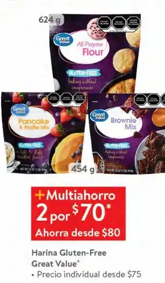 Walmart Harina gluten free great value 454/624g oferta