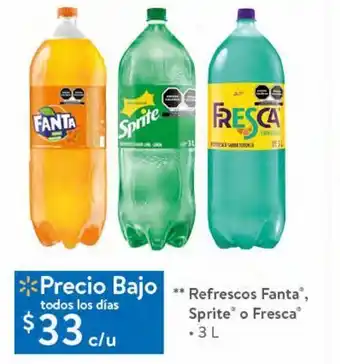 Walmart Refrescos fanta, sprite o fresca 3l oferta