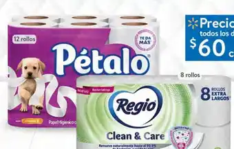 Walmart Papel higiénico petalo 12 rollos o regio 8 rollos oferta