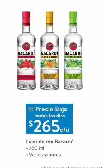 Walmart Licor de ron bacardi 750ml oferta