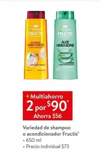 Walmart Variedad de shampoo o acondicionador fructis 650ml oferta