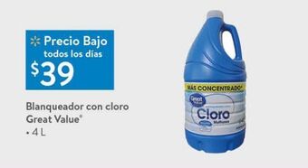 Blanqueador con cloro great value 4l