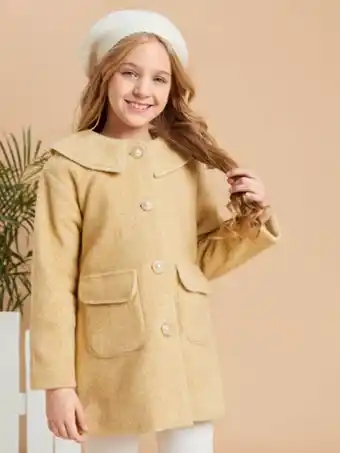 SHEIN Shein niñas abrigo con bolsillo con diseño solapa de fruncido oferta