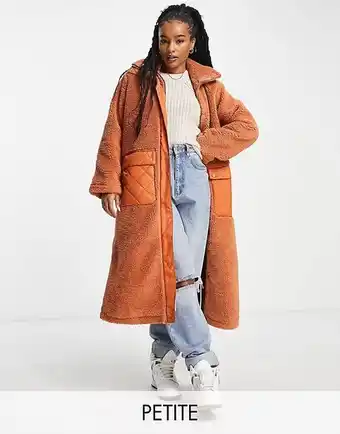 ASOS Violet romance petite longline borg coat in rust oferta