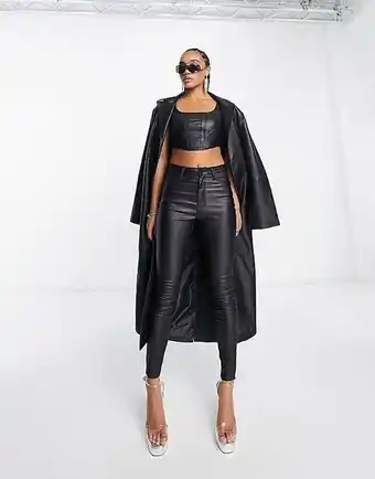 ASOS Fae leather look coated corset top and trouser co-ord in black oferta