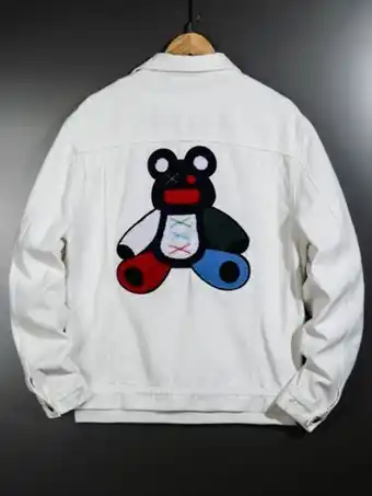 SHEIN Hombres cazadora mezclilla con parche de oso sin camiseta oferta