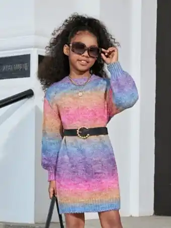 SHEIN Shein niñas vestido de punto de ombré de hombros caídos sin cinturón oferta