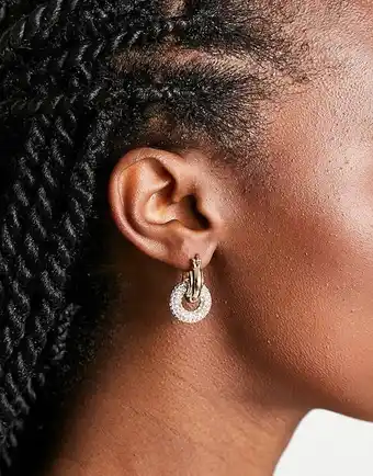 Svnx double silver hoop earrings with crystal details