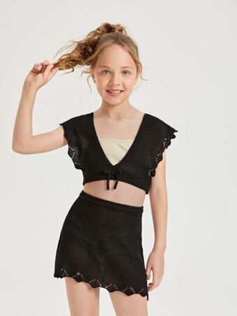 SHEIN 2 piezas conjunto top cover up con cordón delantero con falda oferta