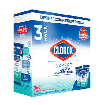 Toallitas Desinfectantes Expert, Clorox 3 de 120 piezas