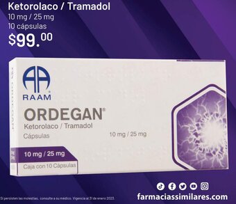 Farmacias Similares Ketorolaco/Tramadol 10mg/25mg 10 Cápsulas oferta