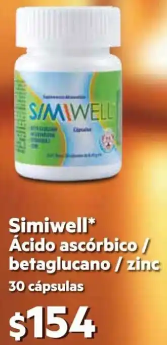Farmacias Similares Simiwell Ácido Ascórbico/Betaglucano/Zinc 30 Cápsulas oferta