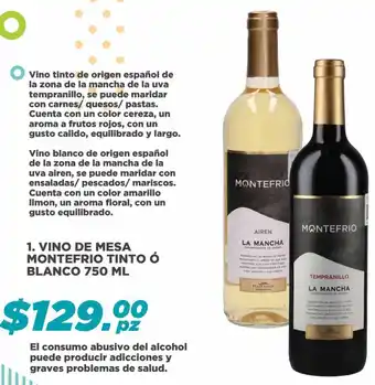 HEB Vino de Mesa Montefrio Tinto ó Blanco 750ml oferta
