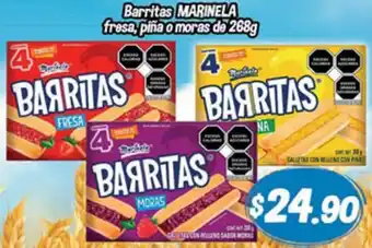 Barritas Marinela Fresa, Piña o Moras 268g