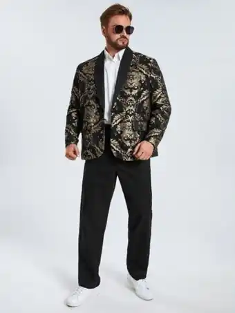 Extended sizes hombres pantalones con blazer barroco con estampado floral de cuello con solapa