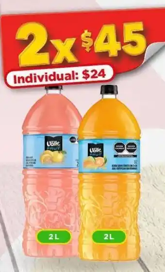 Bodega Aurrerá Bebida del valle frut 2l x 2 oferta