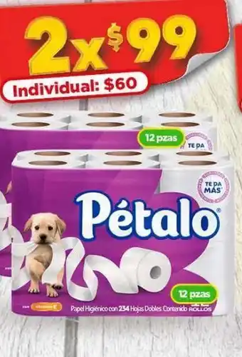 Bodega Aurrerá Papel higiénico pétalo 12 pzas x 2 oferta
