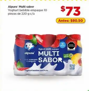 Bodega Aurrerá Yogurt bebible alpura multi sabor empaque 10 pzas 220g oferta