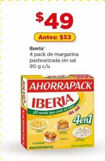 Bodega Aurrerá 4 pack margarina iberia pasteurizada sin sal 90g oferta