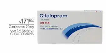 Citalopram 20mg con 14 tabletas gi psicofarma