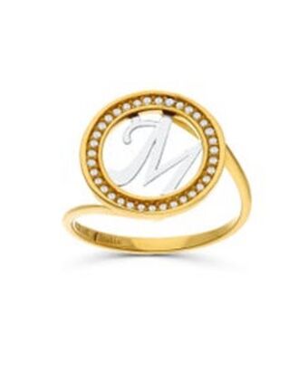 Joyerías Bizzarro Anillo de oro amarillo y blanco de 14k y zirconias. inicial personalizable oferta