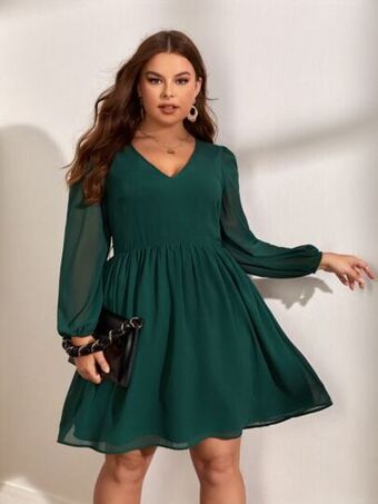 SHEIN Vestido de cuello v de manga farol oferta