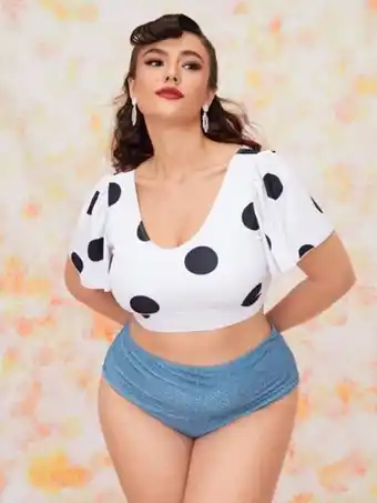 SHEIN Bañador bikini de lunares de talle alto oferta