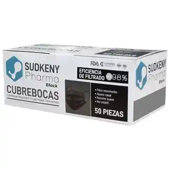 Sears Cubrebocas desechable tricapa plisado termosellado sudkeny black, caja c/50 piezas oferta
