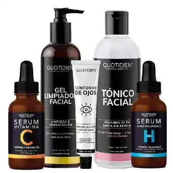 Sears Kit limpiador + tónico + serum vitamina c + suero acido hialuronico + gel contorno de ojos skin care facial quotidien oferta