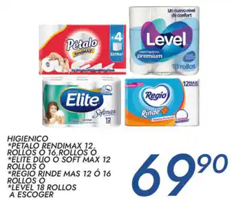 Alsuper Higienico Petalo Rendimax,Elite Duo,Regio Rinde Mas, Level 18 Rollos A Escoger oferta