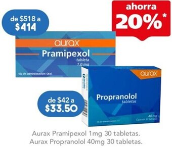Aurax Pramipexol 1mg 30 Tabletas