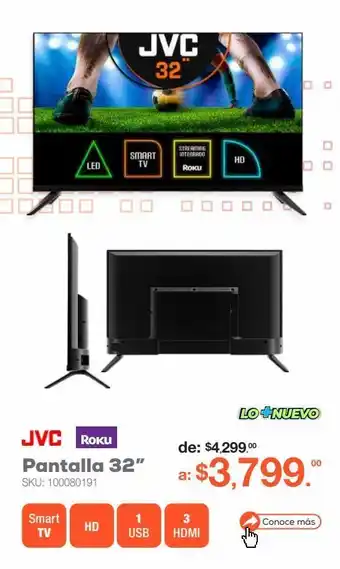 RadioShack Pantalla jvc roku frameless si32urf / 32 pulgadas / hd / smart tv oferta