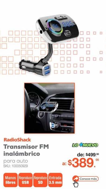 RadioShack Transmisor fm inalámbrico para auto radioshack bfm4 / usb oferta