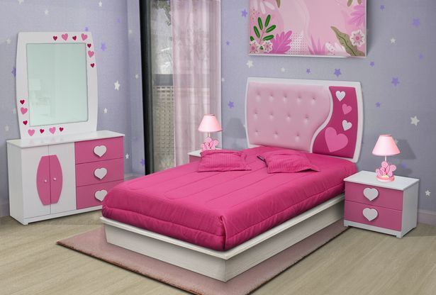 Muebles Troncoso Recámara dubai corazones blanco rosa 5 pzas oferta