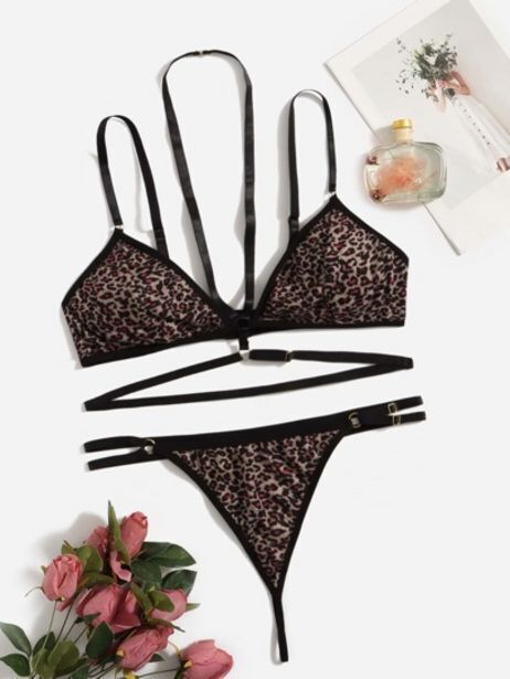 SHEIN Set de lencería con estampado de leopardo arnés oferta