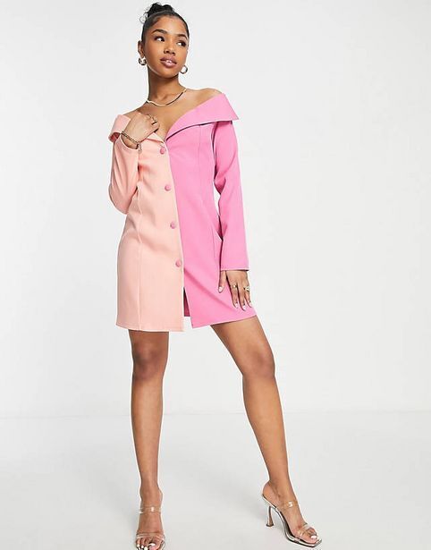 ASOS Saint genies off the shoulder contrast dress in pink oferta