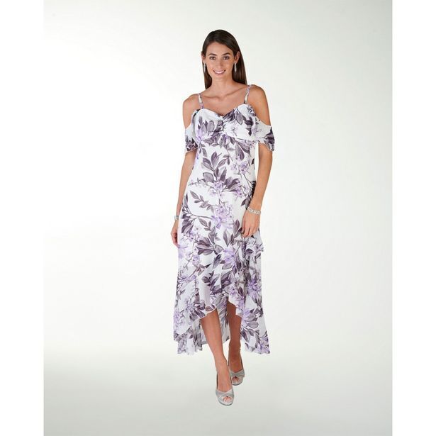 Vestido estampado con escarolas oferta en Liz Minelli Vestido estampado con escarolas oferta en Liz Minelli