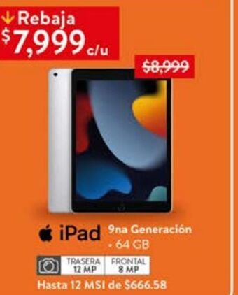Walmart Ipad 9na generación 64gb oferta
