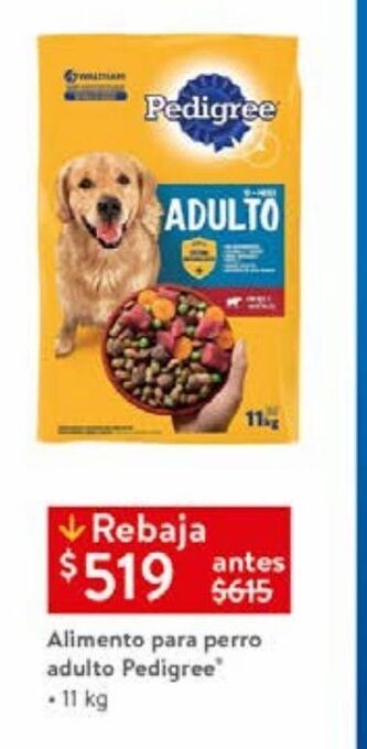 Walmart Alimento para perro adulto pedigree 11kg oferta