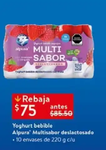 Walmart Yogurt bebible alpura multisabor deslactosado 10 envases de 220g c/u oferta