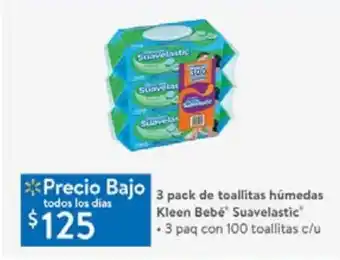 Walmart 3 pack de toallitas húmedas kleenbebé suavelastic 3 paq con 100 toallitas oferta