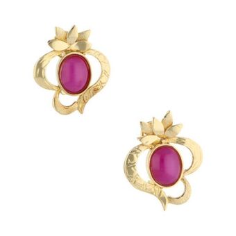 Nacional Monte de Piedad Aretes estilizados con sintéticos en oro amarillo 14 kilates. oferta