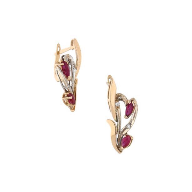 Nacional Monte de Piedad Aretes diseño especial con circonias y sintéticos en oro dos tonos 14 kilates. oferta