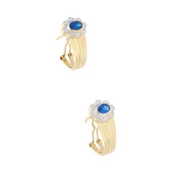 Nacional Monte de Piedad Aretes diseño especial con sintéticos y circonias en oro amarillo 14 kilates. oferta