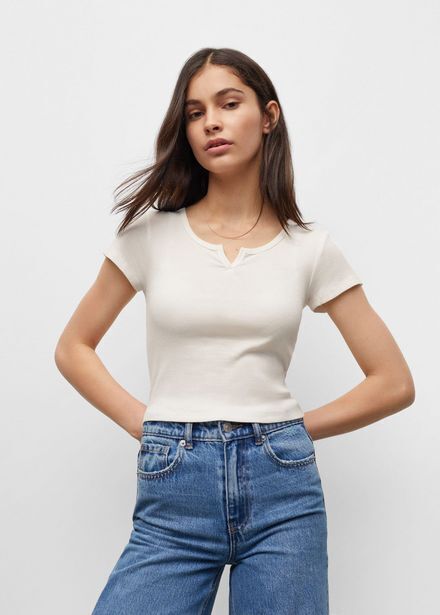 Mango Camiseta crop algodón oferta
