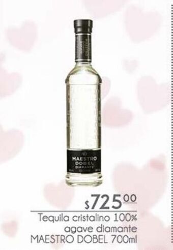 Tequila cristalino 100% agave diamante maestro dobel 700ml